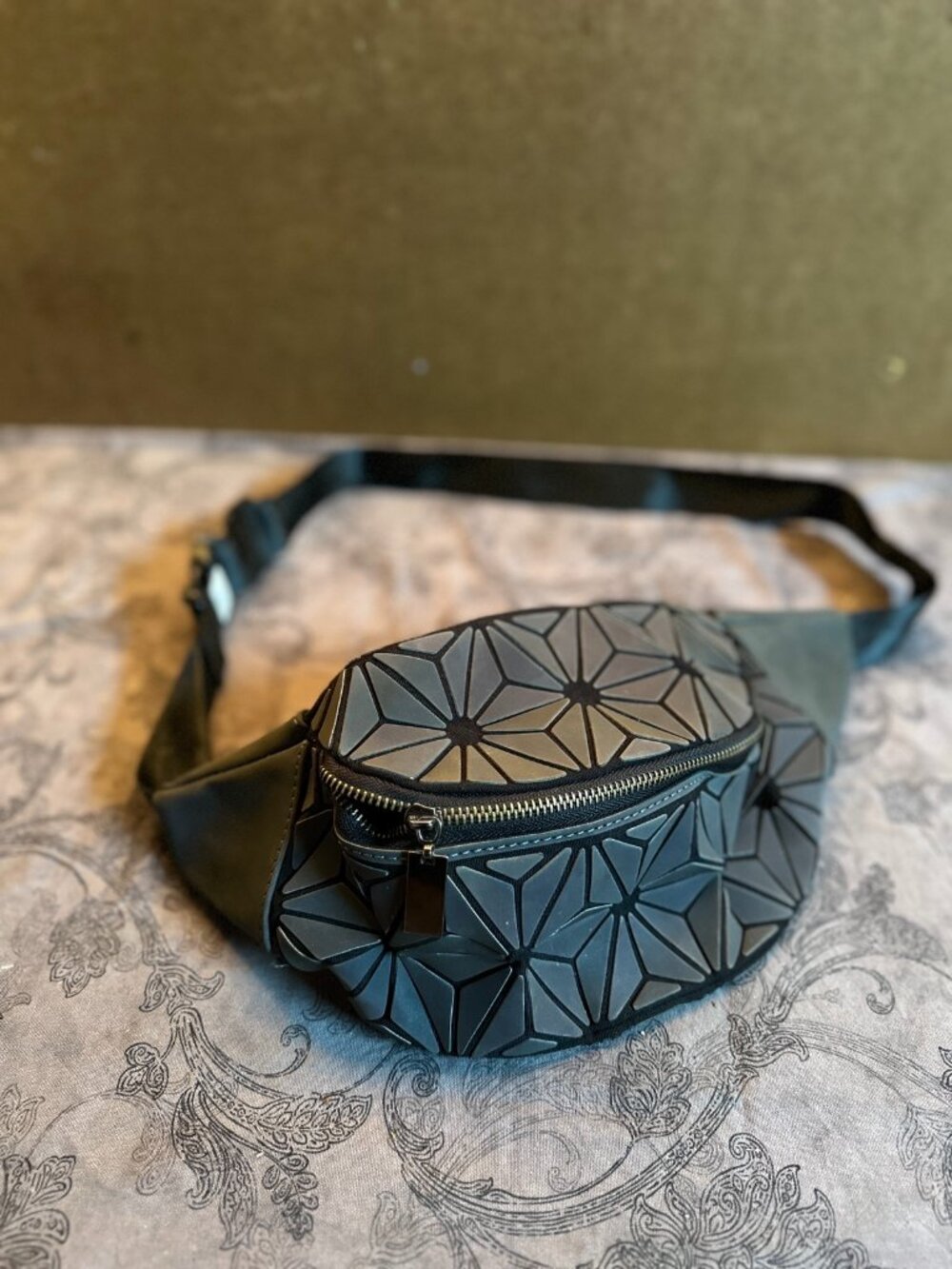 Geometric Gunmetal Belt Bag